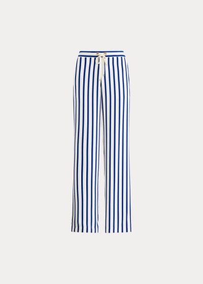 Pantalones Ralph Lauren Mujer Azules / Creme - Striped Satin Wide-Leg - CYQVZ0917